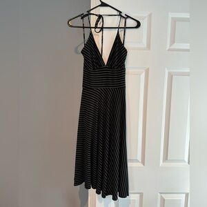 Black Pinstripe Halter A-line Dress